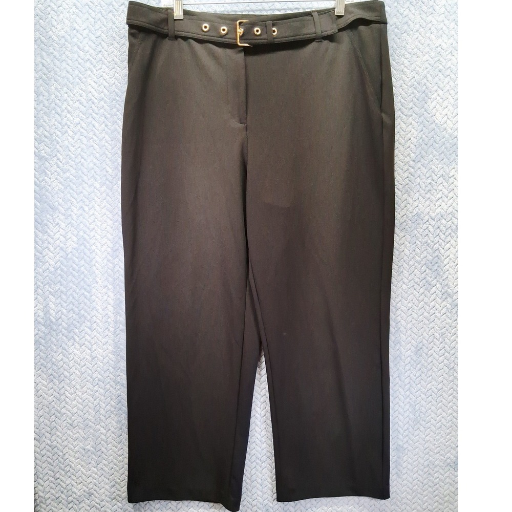 Michael Kors Black Belted‎ Straight Leg Trousers Size 16 Wide Leg Relaxed Fit